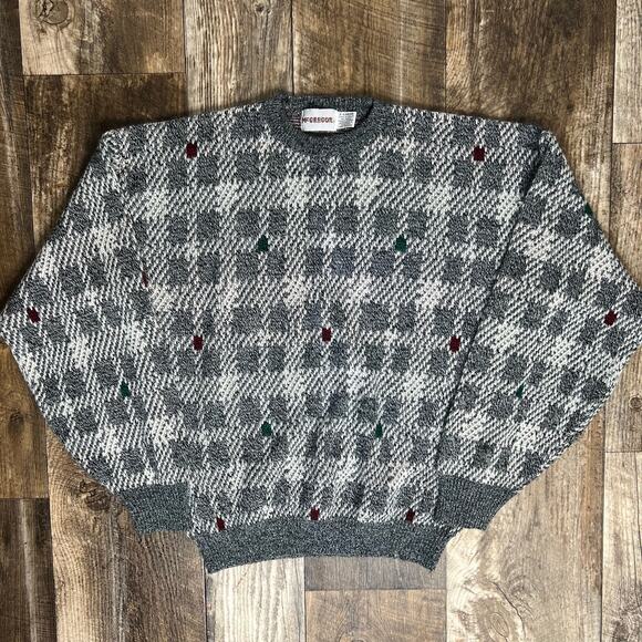 Vintage 90s Grandpa Dad Geometric Crewneck Sweater Mcgregor Size XL Gray White - Picture 1 of 8
